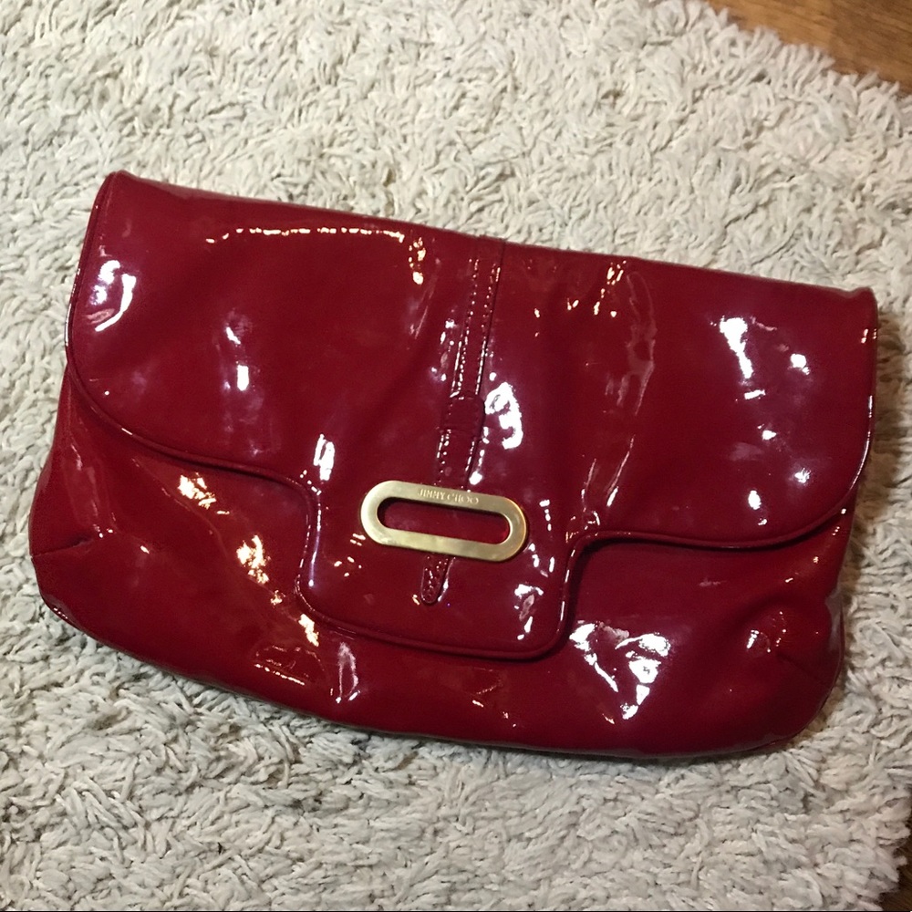 JIMMY CHOO CANDY APPLE RED PATENT LEATHER CLUTCH